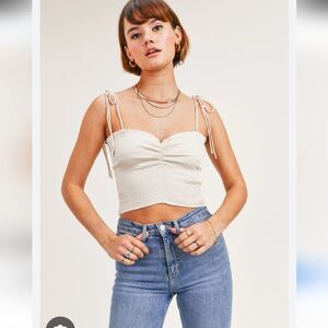 Elegant Cream Tie-Strap Smocked Tank Top